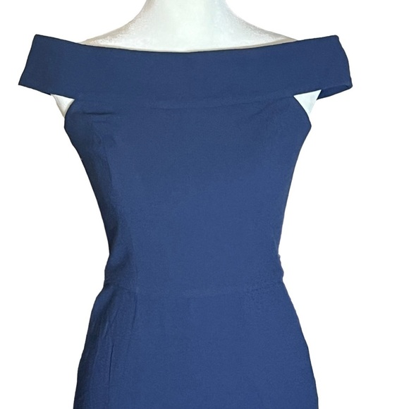 DRESS the POPULATION Bridal Jackie Off the Shoulder Trumpet Gown Navy, Small - Picture 5 of 8